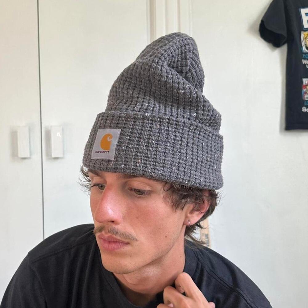Heather Grey Carhartt Chunky Knit Cuffed Beanie Hat Cap